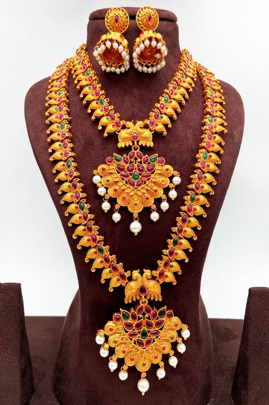 Brass, Alloy Gold-plated Green, Ruby Red, Gold Jewel Set  (Pack of 1)