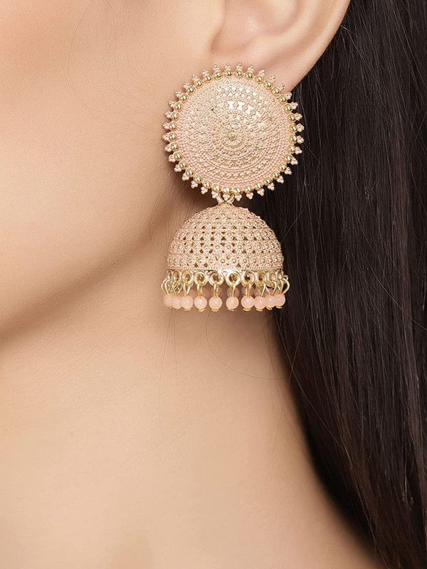 Latest Collection Kundan Jhumka earrings for Girls and Woman Peach Color) Brass Jhumki Earring