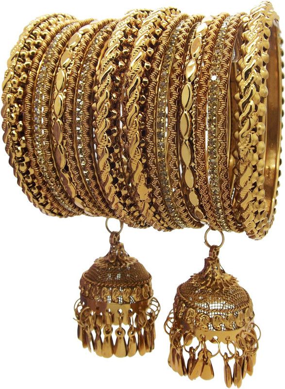 Metal Cubic Zirconia Gold-plated Chudas  (Pack of 18)