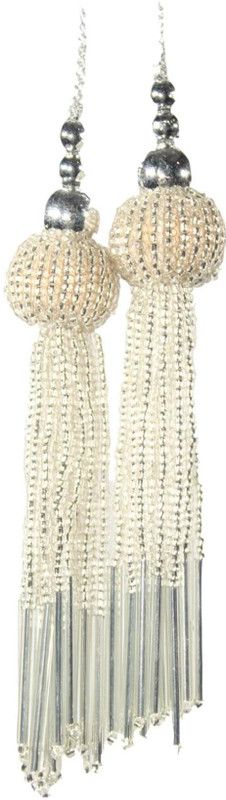 Fashionhaat Stylish and Ethnic Acrylic Silver Pearls Tassel Women's Ethnic Work Hanging Silver Latkan for Saree Blouse Dupatta Lehenga (Set of 2 Brooches) (Silver) Brooch  (White)