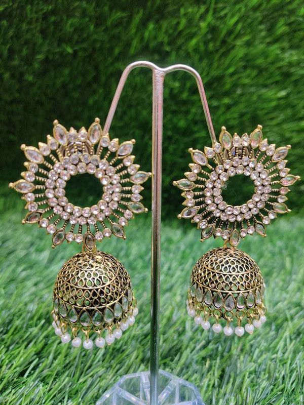 Oxidised Elegant Mirror Jhumaki & Studs Crystal Alloy Jhumki Earring