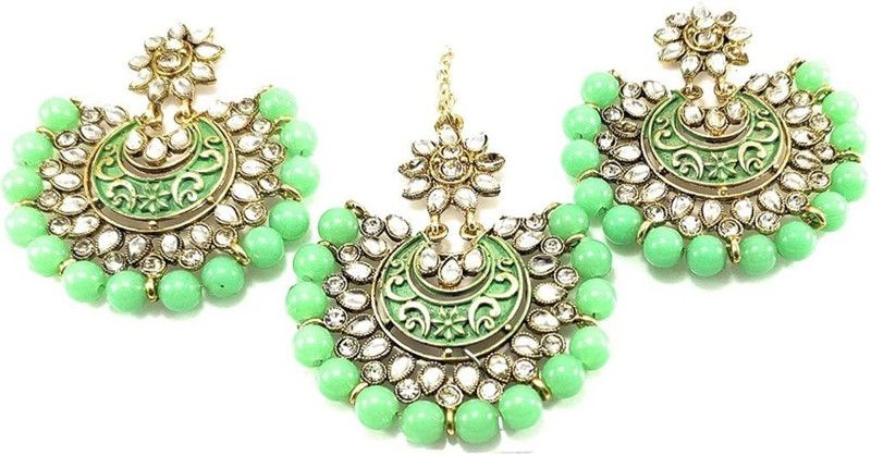 Pearl earring and maang tikka combo set Pearl Alloy Drops & Danglers