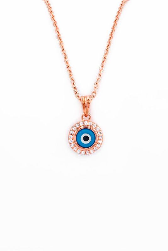 Rose Gold Evil Eye Pendant with Chain Cubic Zirconia Gold-plated Plated Silver Necklace