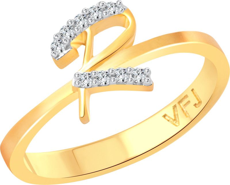 initial ''R'' Letter Alloy Cubic Zirconia Gold Plated Ring