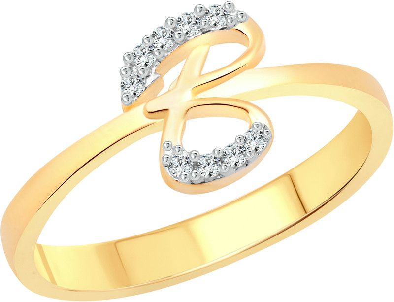 Initial ''B'' Letter Rose Alloy Cubic Zirconia Gold Plated Ring