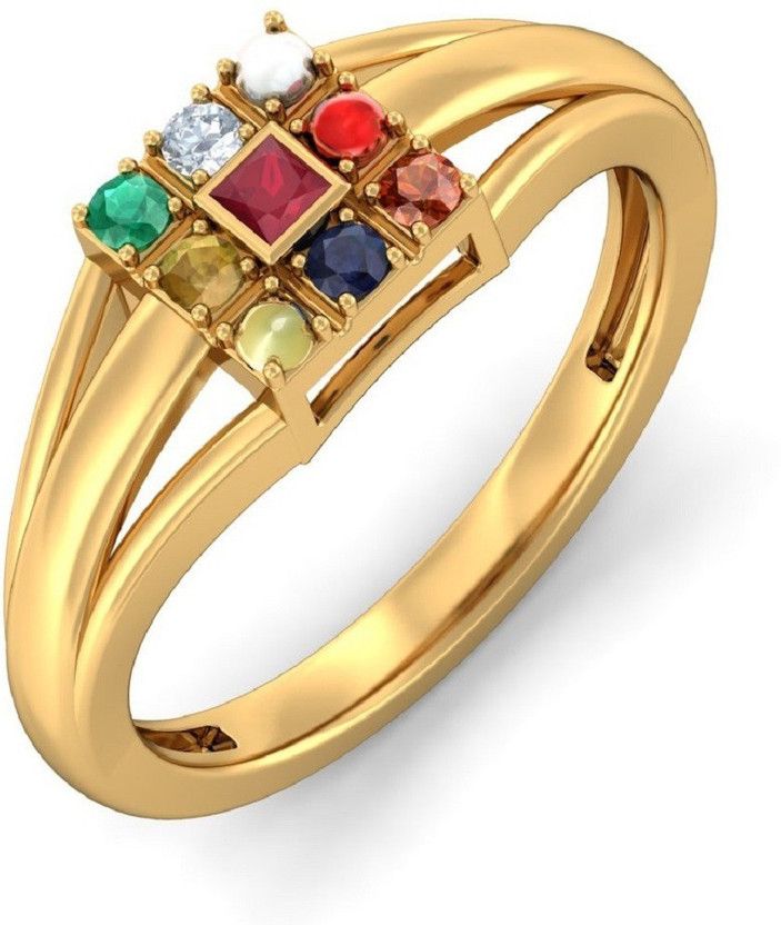 Navratan ring Metal Coral, Emerald, Sapphire, Pearl, Cat's Eye, Garnet, Ruby Gold Plated Ring