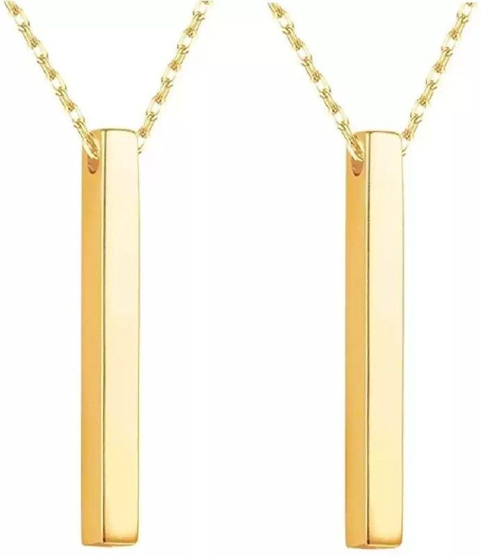 Combo of Gold Color (2Pcs) Vertical Bar Pendant Stainless Steel Chain Set