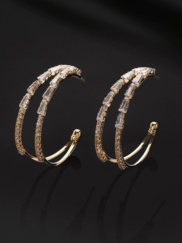 Rubans Gold Plated Handcrafted AD Stone Hoop Earrings Alloy Hoop Earring