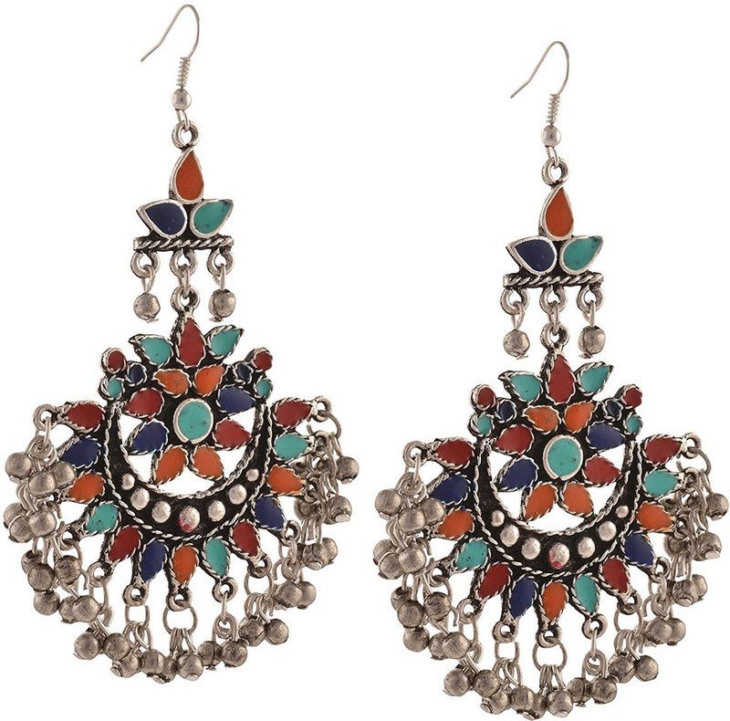 German Silver Multicolour Afghani Earrings f German Silver Drops & Danglers, Earring Set, Chandbali Earring, Hoop Earring
