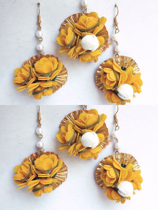 Combo of 2 pair Haldi and mehndi ceremony fabric 2 pair Fabric Earring Set