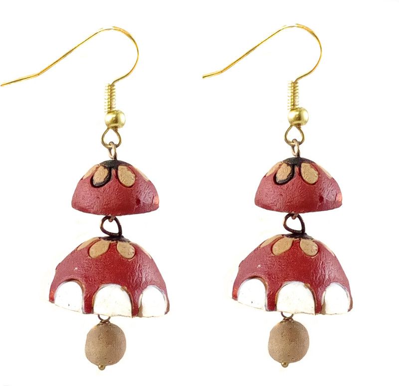 Elegance & U's Combination of Red, White & Baige Terracotta, Ceramic Jhumki Earring