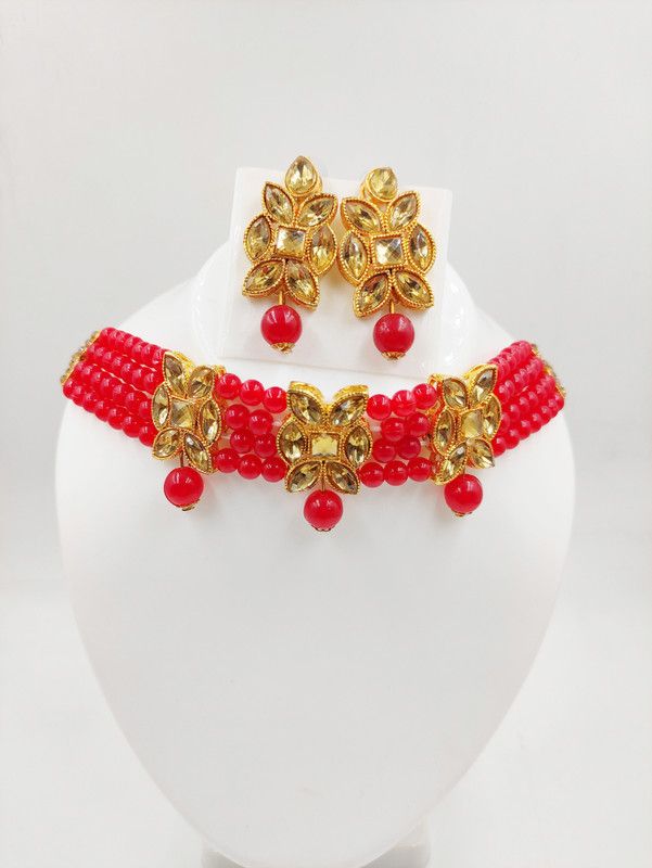 Alloy, Stone Jewel Set  (Red)