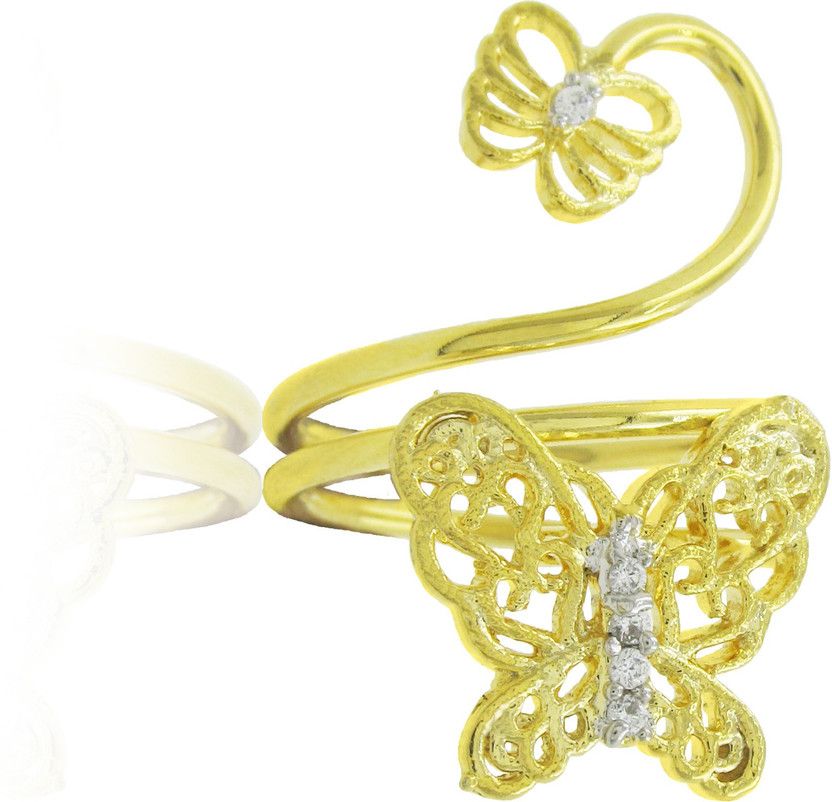 Butterfly Alloy Cubic Zirconia 23K Yellow Gold Plated Ring
