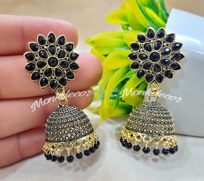 Allure Graceful Rangflower Jhumka For Girls and Women. (Black Color) Brass Jhumki Earring