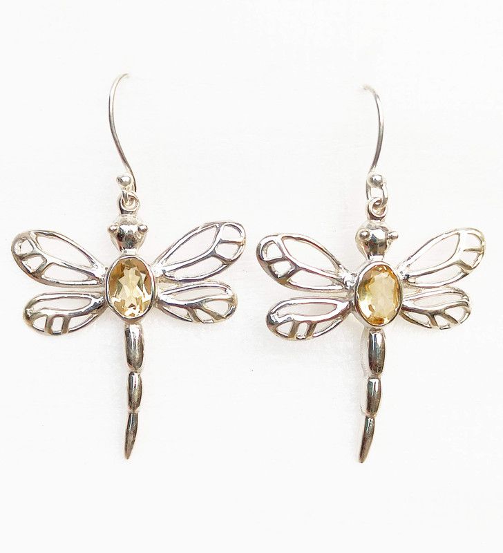 Sterling silver earring with green semi precious stone Citrine Sterling Silver Hoop Earring