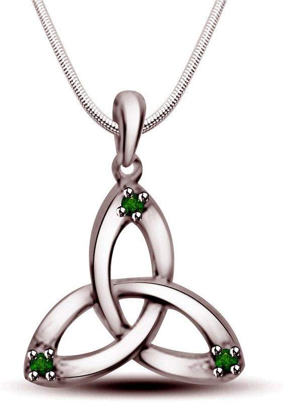 Sweet Triangle - Real Emerald Pendant in 925 Sterling Silver with 18 IN Chain (SDP239) Emerald Sterling Silver Pendant