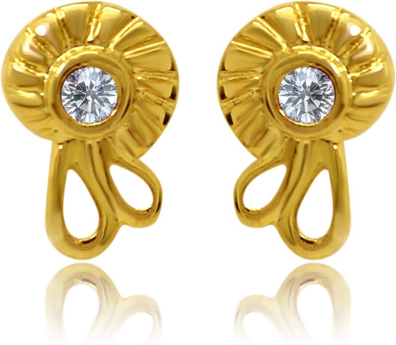 White Round Floral Cubic Zirconia Alloy, Brass Stud Earring