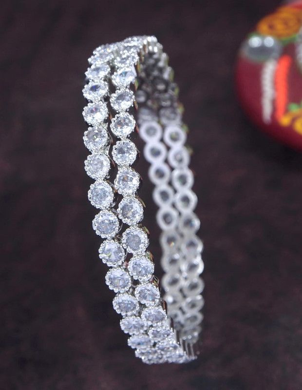 Brass Cubic Zirconia, Diamond Gold-plated Bangle Set  (Pack of 2)