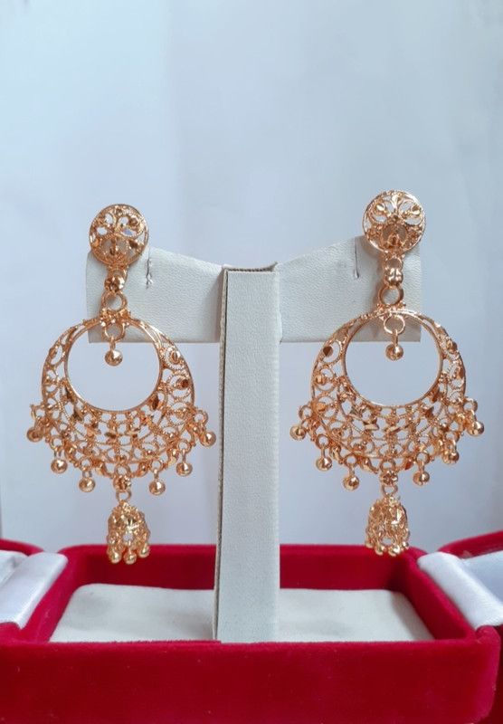 GOLDEN JHUMKI EARRING Brass, Copper, Metal Chandbali Earring