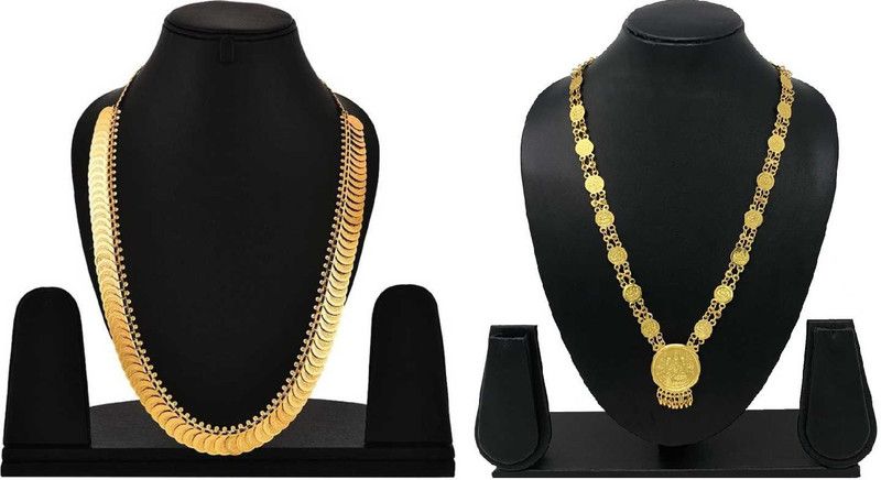 1 Gm 22K Gold Polished Necklace Set For Girls & Women Cubic Zirconia Gold-plated Plated Brass, Copper, Dori, Alloy Necklace Set