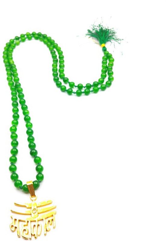 Raviour Lifestyle Lord Shiv Mahakal Mahadev Stylish And Elegant Pendant With Green Hakik Agate 108 beads Mala Energized For Shiv Aashirwad And Blessing Agate Silk Dori Chain