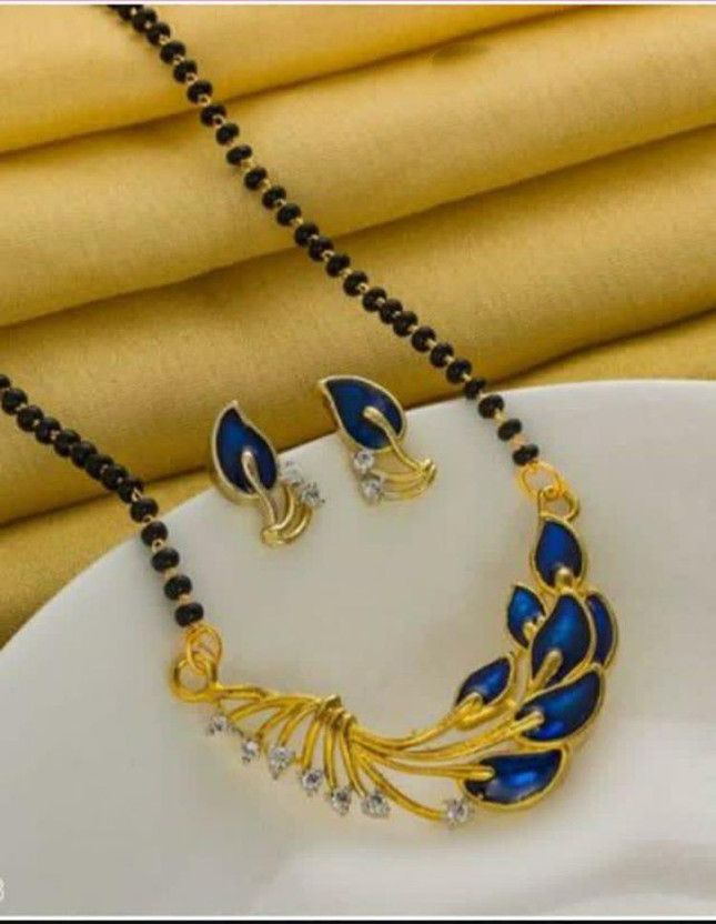 Brass Gold-plated Gold, Black, Blue Jewel Set  (Pack of 1)