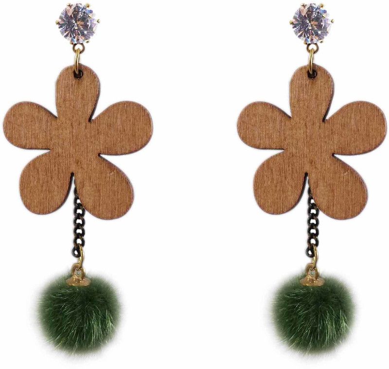 Wooden Flower Charm, Chain Links, Furry Bauble, Diamond Studded, Casual/Event Wear Crystal Alloy, Wood Drops & Danglers