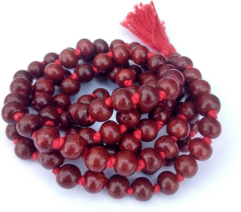 100% pure Lal Chandan Mala/Red Sandalwood Maala, Having 108+1 Beads of 8mm Size For Unisex Wood Necklace