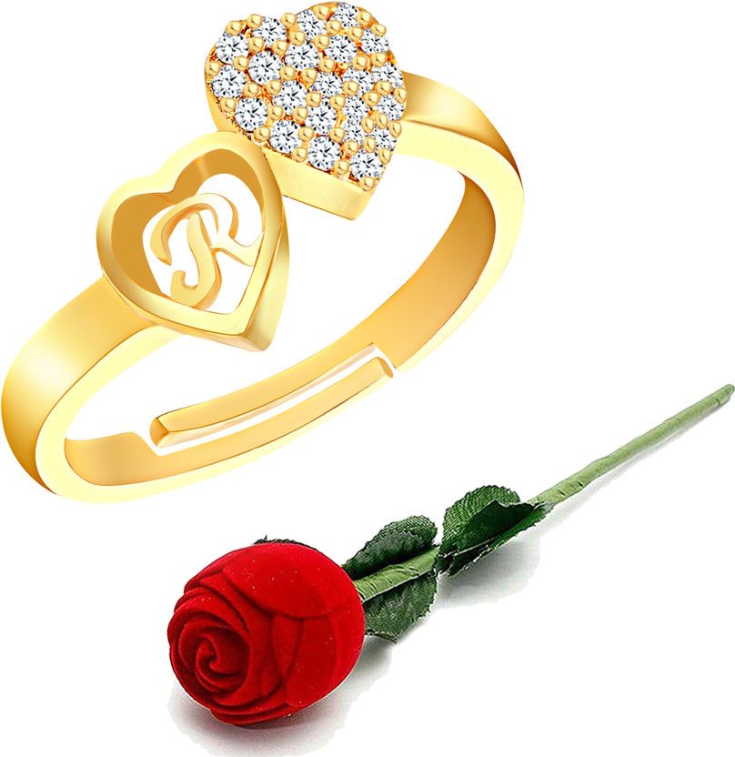 Rings for girls R alphabet valentine propose proposal lovers wedding anniversary Brass, Copper, Crystal, Stone, Alloy, Metal Cubic Zirconia, Diamond, Zircon, Crystal Platinum, Rhodium, Gold Plated Ring Set