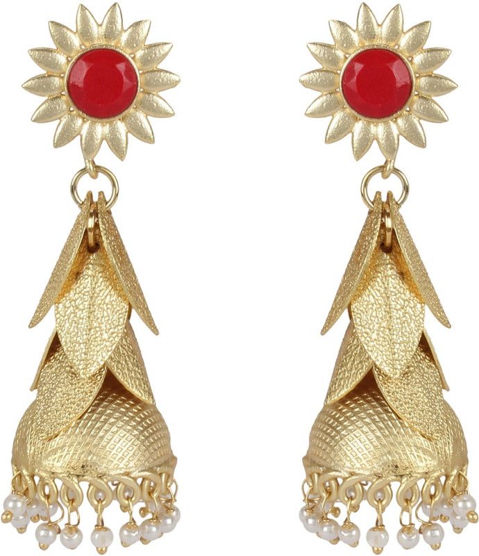 Gold plated Red Crystak Jhumka Traditional Party Wear Earrings Alloy Jhumki Earring