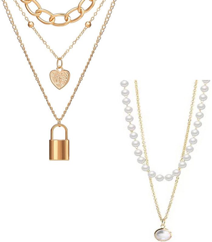 Combo of 2 Layered Chunky Chain Link Heart And Lock Pendant Necklace Gold-plated Plated Alloy Necklace