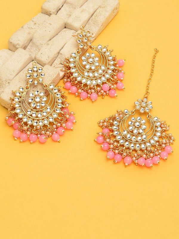 Stone Gold-plated Pink Jewel Set  (Pack of 1)