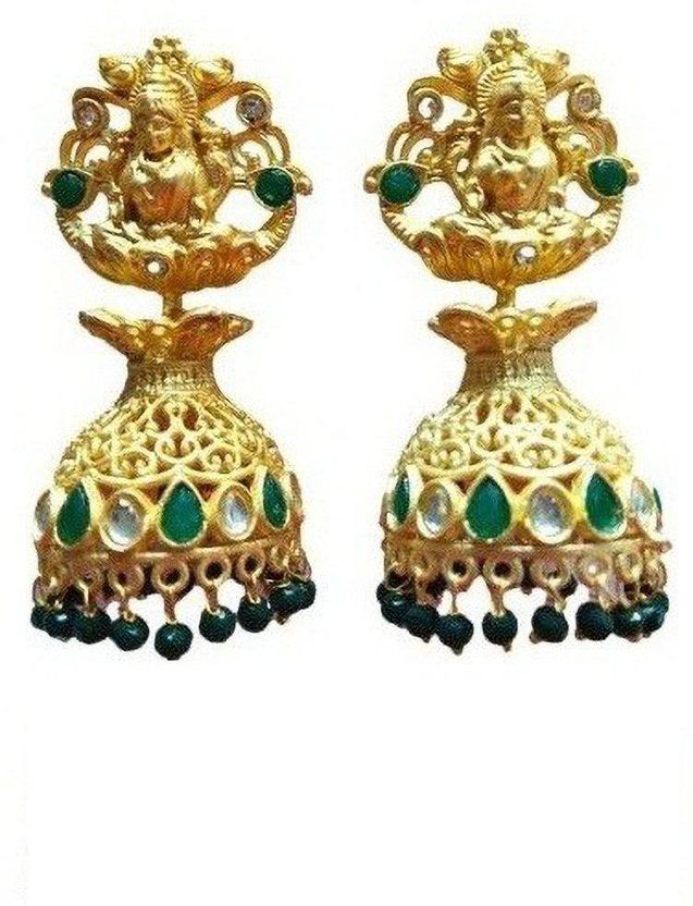 Traditional Gold-Plated Earrings For Women & Girls Beads, Cubic Zirconia Brass, Copper Jhumki Earring