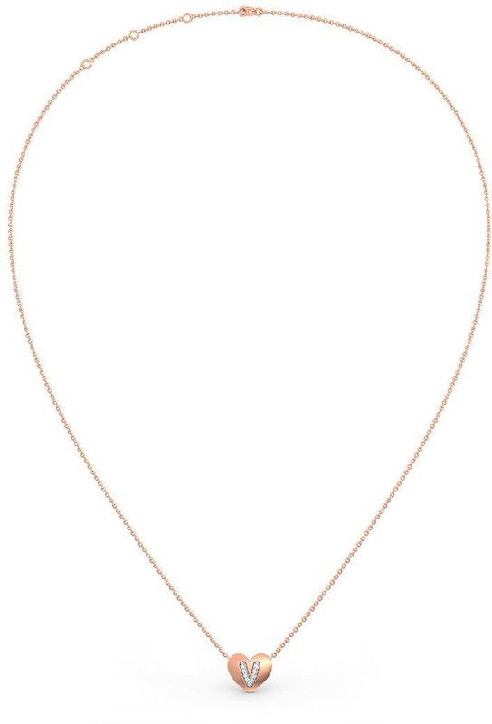 Candere by Kalyan Jewellers 14K (585) Rose Gold & Diamond V Pendant With Chain for Women 14kt Diamond Rose Gold Pendant