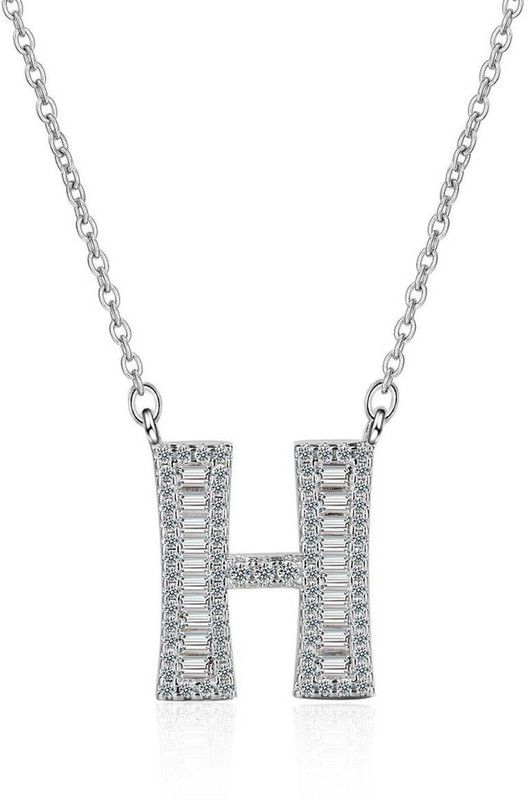 Initial Alphabet Letter H Silver Cubic Zirconia Copper Pendant Set