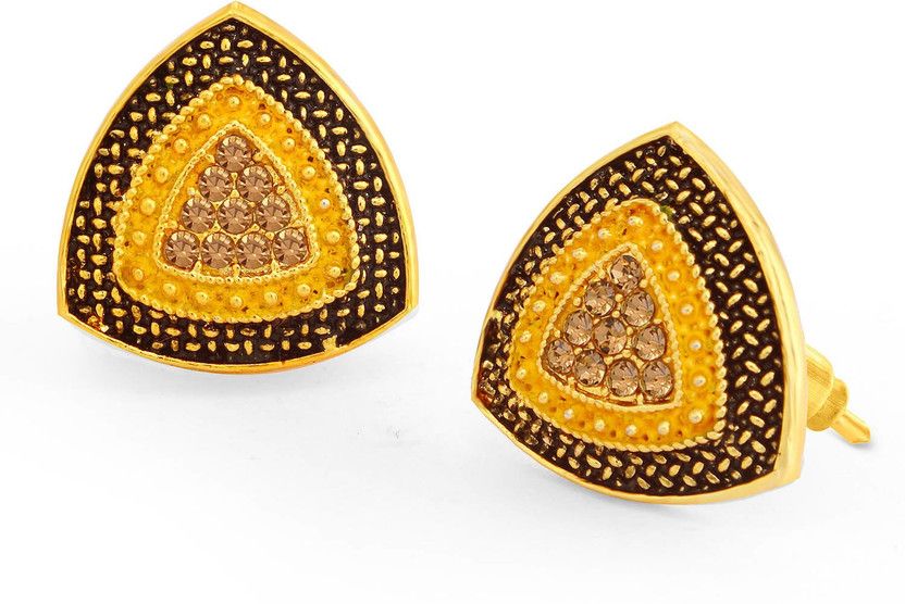 Blossomy LCT Gold Plated Yellow Mint Meena Collection Stud Earring Diamond Alloy Stud Earring