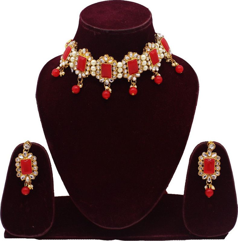 Stone, Metal Jewel Set  (Red)