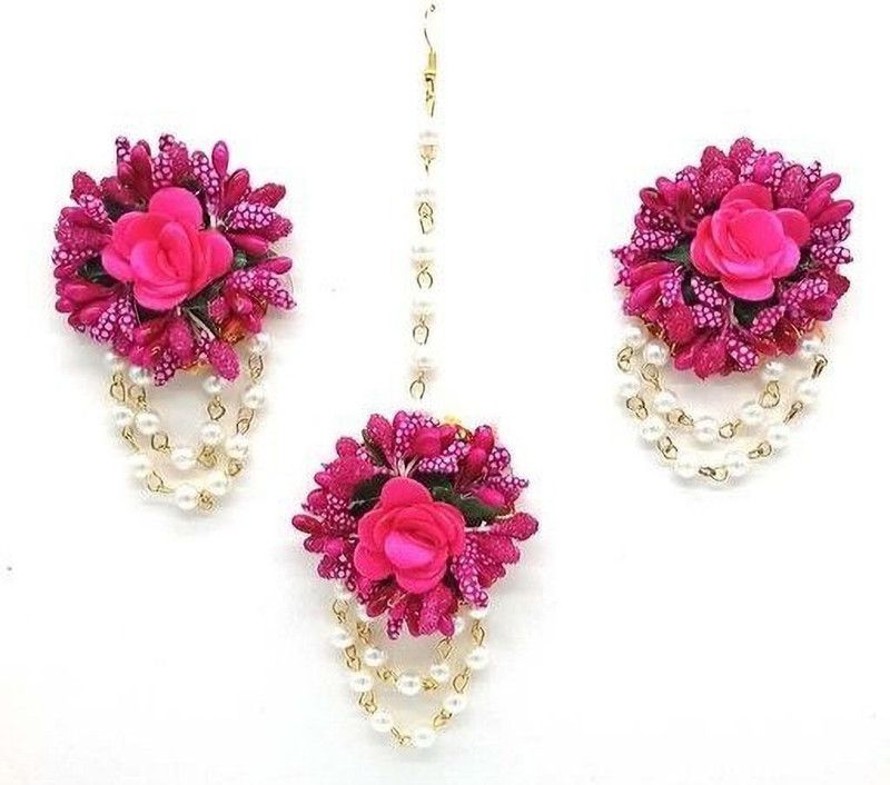 Fabric Jewel Set  (Pink, White)