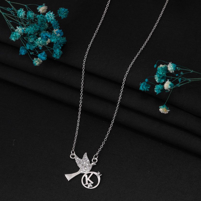 K Letter Silver-plated Delicate Diamond Shape Necklace Chain For Women,Girls Diamond Silver Plated Sterling Silver Necklace