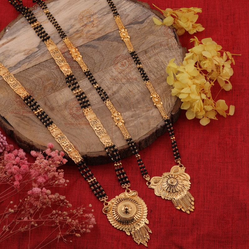 Brado Jewellery Combo of 2 Gold Plated 30 Inch Long Mangalsutra for Women Brass Mangalsutra