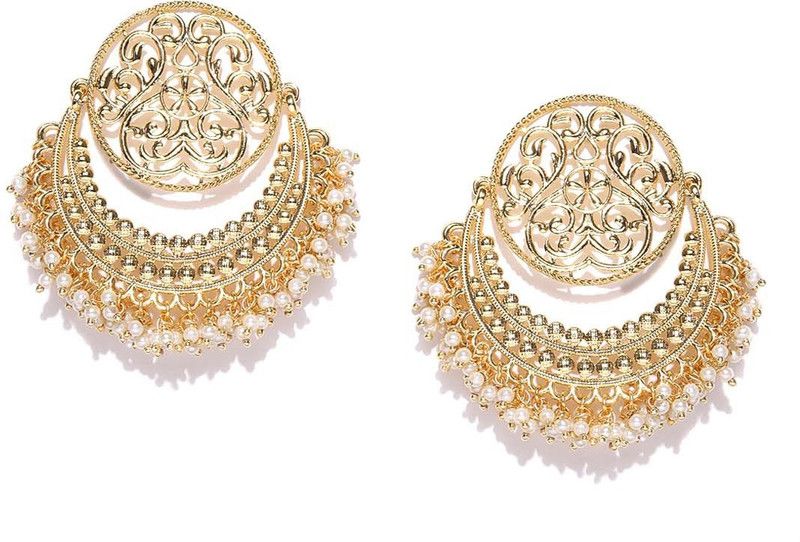PANASH Gold-plated Beaded Handcrafted Chandbalis Pearl Metal Drops & Danglers