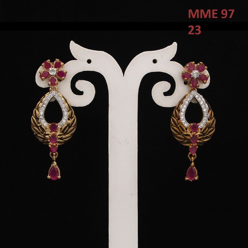 Indian Handmade Dangle & Drop Earrings For Women Girls Ladies Cubic Zircon Gold Plated Baali Kundal Jewellery Designer Fashion Jewellery MME 97-Red Brass Drops & Danglers