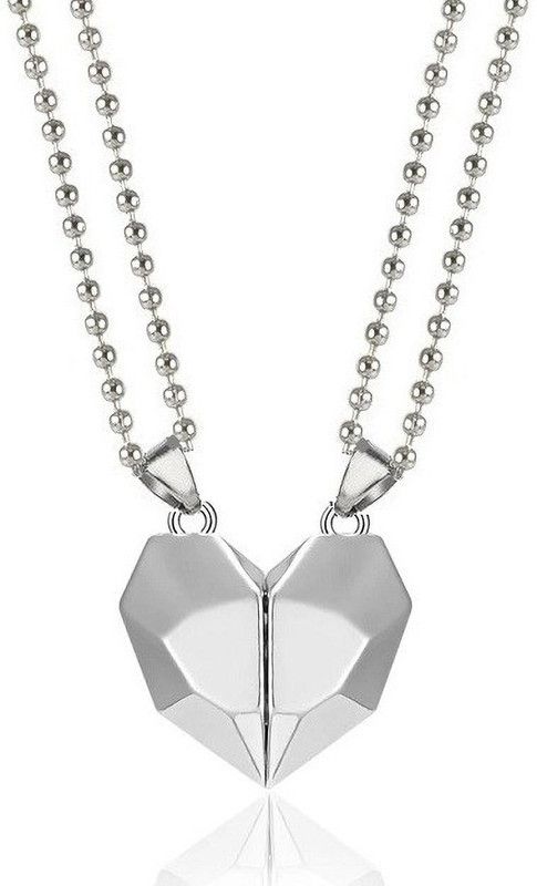 Diamond Cut Silver Magnetic Distance Broken Heart Love Duo Couple Locket Pendant Stainless Steel