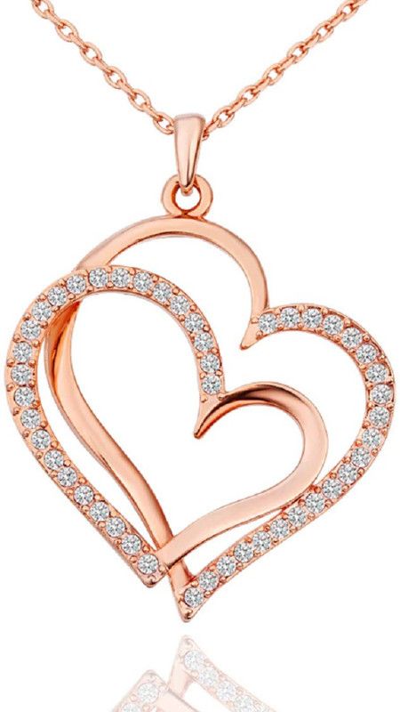 Romantic Double Heart Crystal Pendant Necklace for Women Alloy Pendant