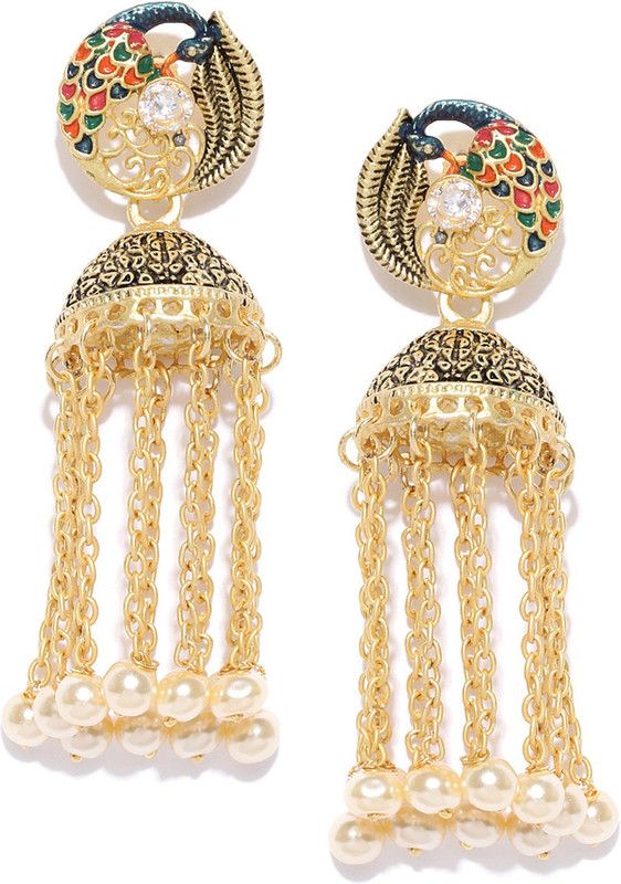 PANASH Gold-plated Multicolored Dome Shaped Jhumkas Cubic Zirconia Metal Jhumki Earring
