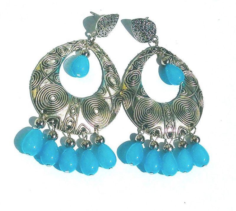 OXIDIZED JEWELRY BLUE PEARL Alloy Earring Set