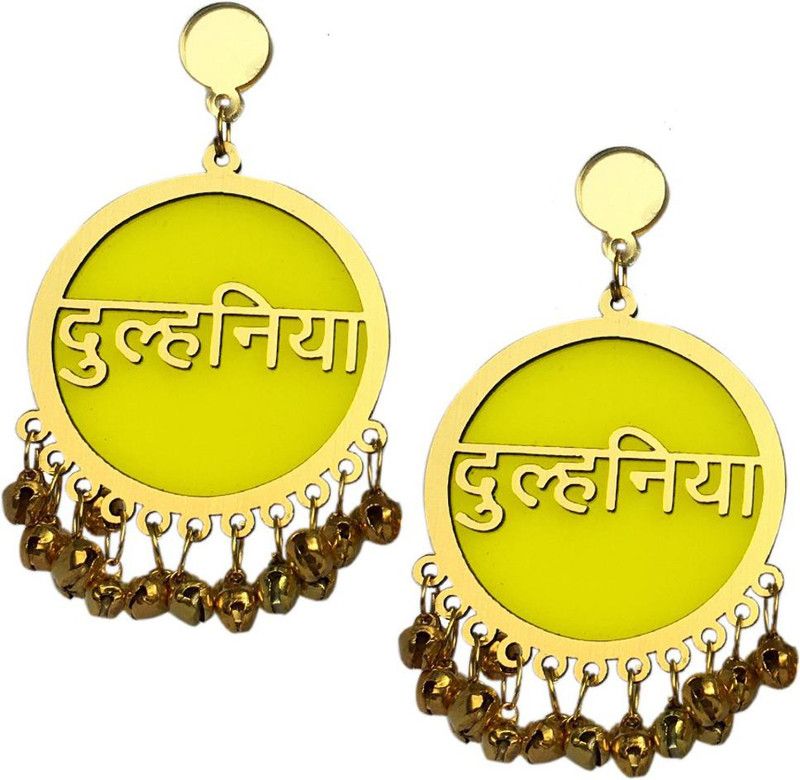 Yellow Dulhania Earring Acrylic Drops & Danglers