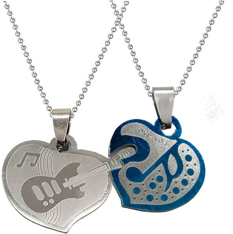 Couple Broken Heart I Love You Locket With 2 Chain His And Her Stainless Steel Pendant Set