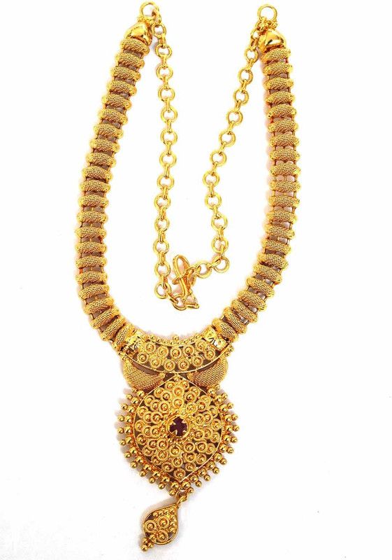 S L GOLD Micro Plated Gold Design Red Stone Necklace N9 for Women Gold-plated Plated Copper Necklace