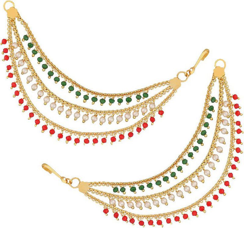 Multi Layered Pearl Long Hair Chain Jewellery Earring for Hair Jhumka Pearl Metal Jhumki Earring